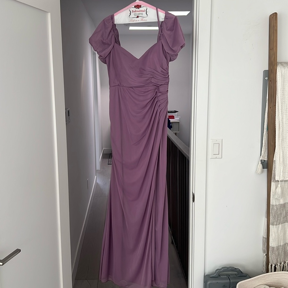 Tanya In Wisteria Elegant Mauve Women’s Evening Dress with Puff Sleeves